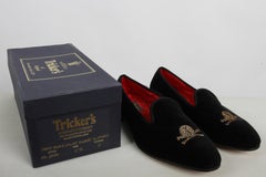 1995 Vintage Tricker's Black Velvet Skull & Crossbones Albert Slippers US 12
