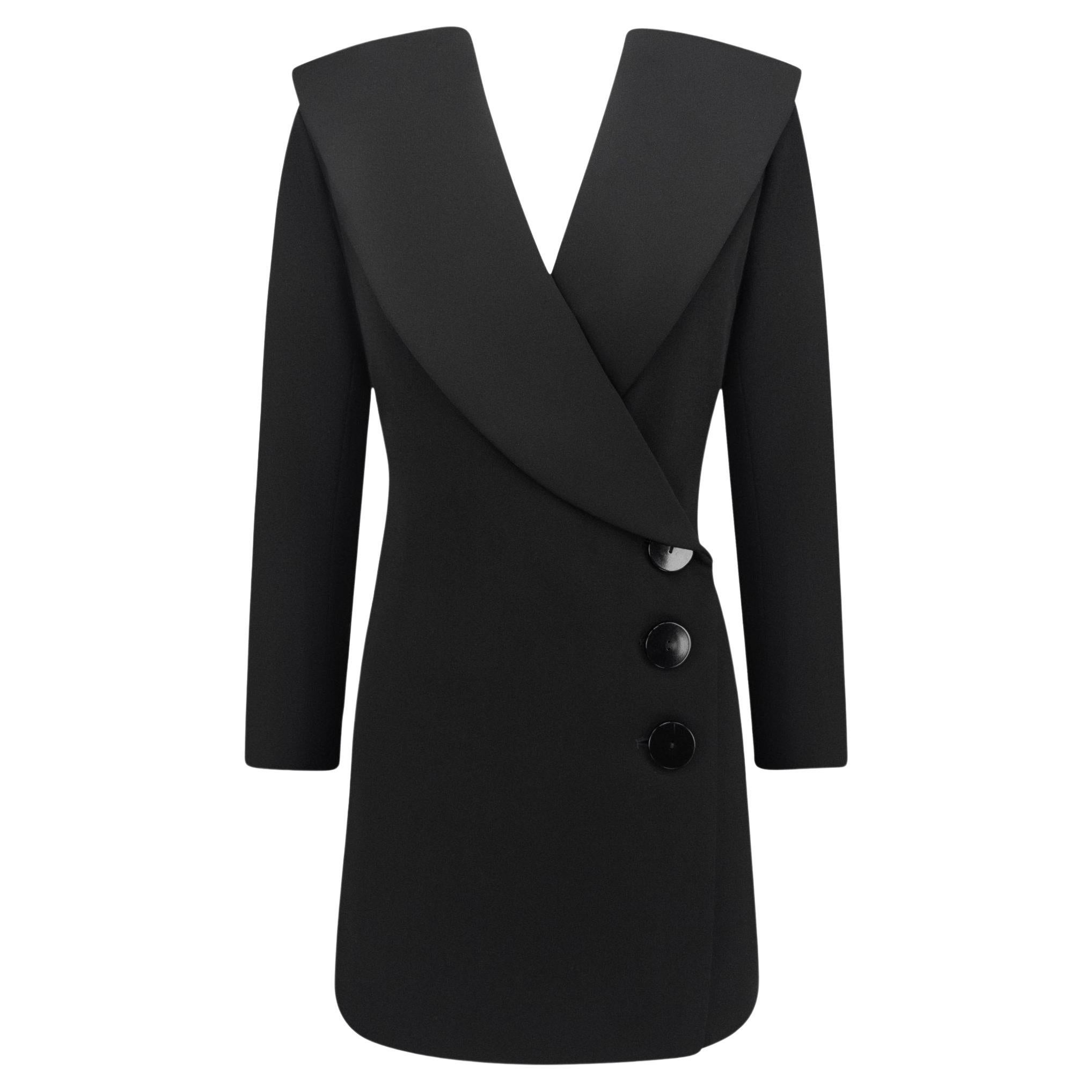 1995 Yves Saint Laurent Black Wool 'Le Smoking' Blazer Wrap Mini Dress 34FR For Sale