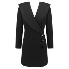 1995 Yves Saint Laurent Black Wool 'Le Smoking' Blazer Wrap Mini Dress