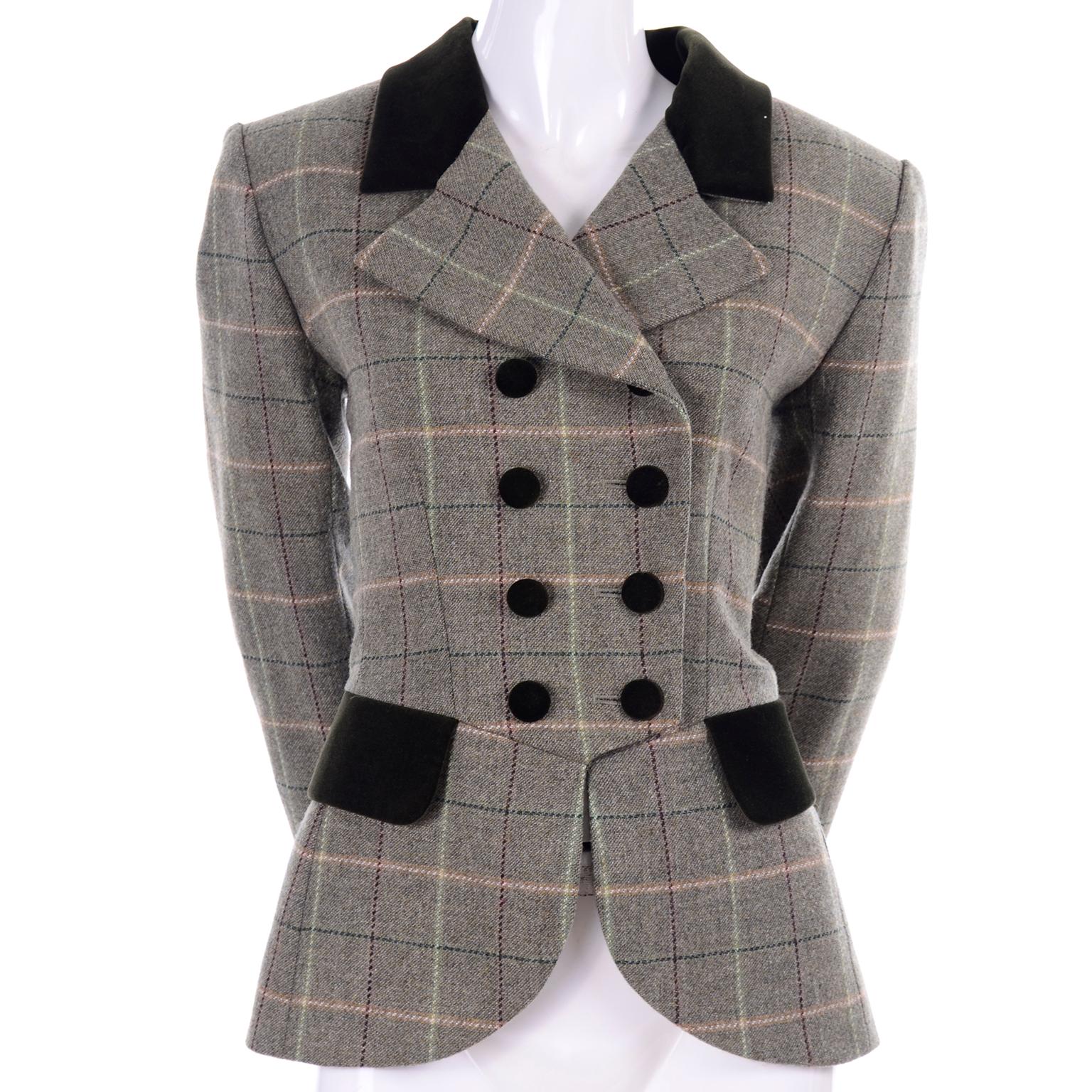 This plaid Yves Saint Laurent jacket has so much style. It is from Yves Saint Laurent Encore, a diffusion line, but there is no compromise in garment structure, style, and quality! Marked as H95, helping us date this blazer to a Fall/Winter 1995