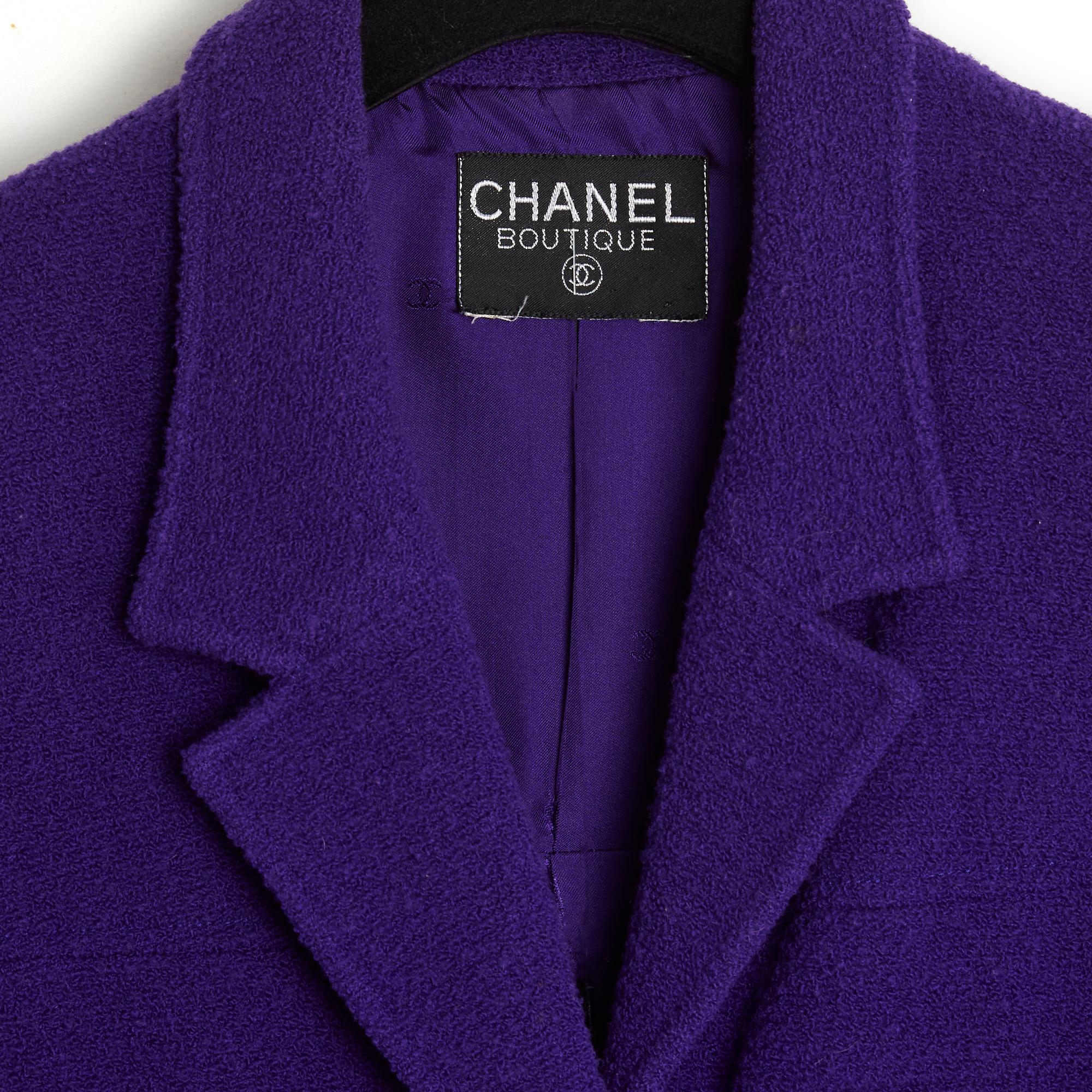 1995FW Chanel Purple Wool Bouclette Jacket Set FR34/36 For Sale 1