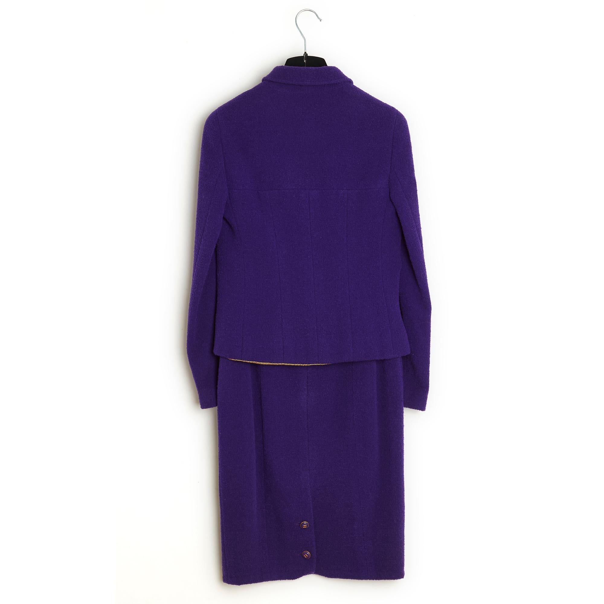 1995FW Chanel Purple Wool Bouclette Jacket Set FR34/36 For Sale 2