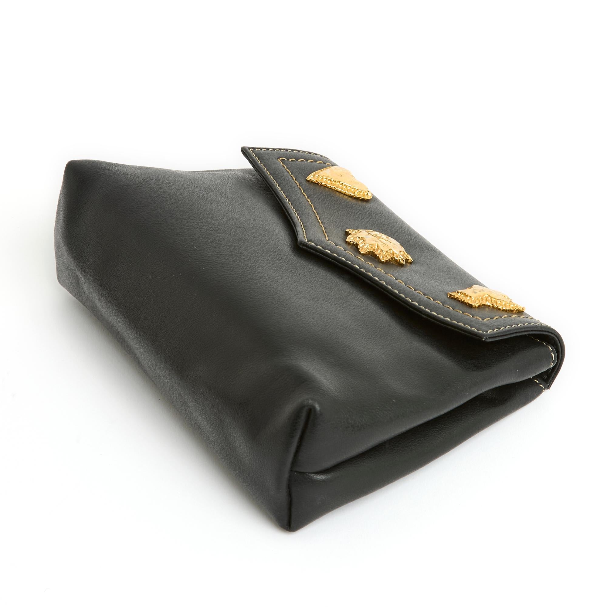 1995s Christian Lacroix Clutch Minaudiere Leather Black In Excellent Condition In PARIS, FR