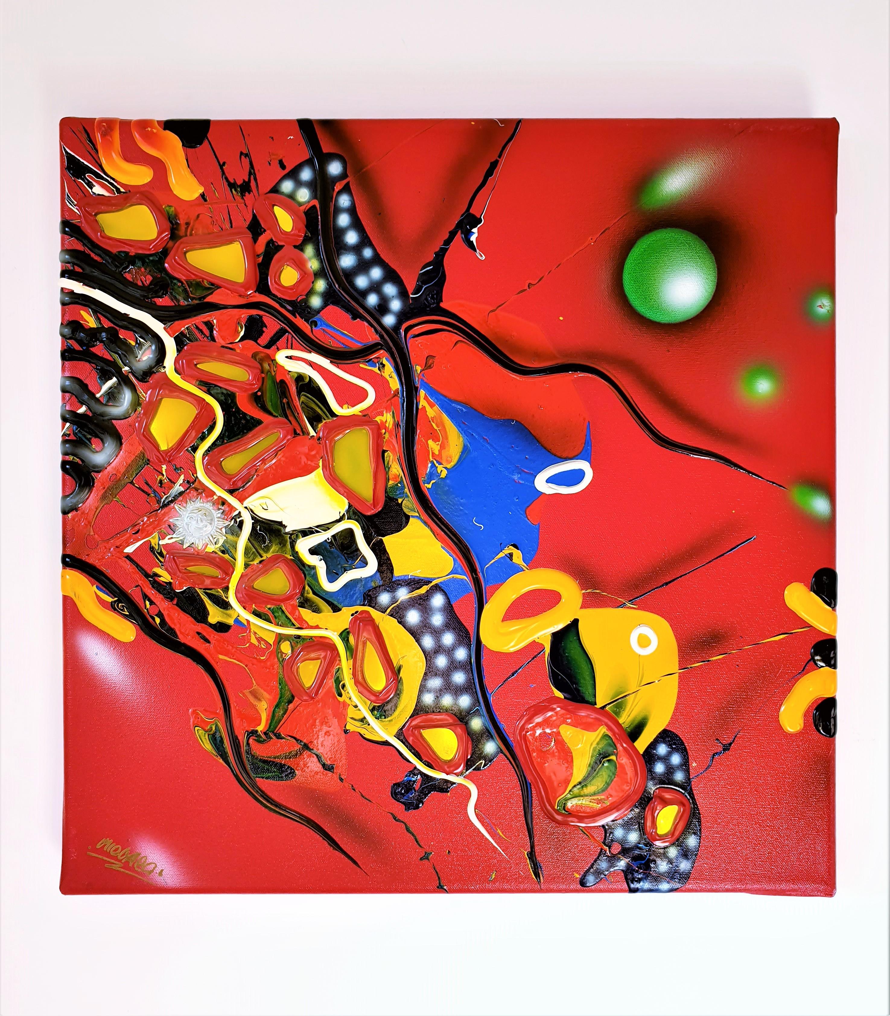Allemand 1996 Atelier Micmac de Bea Schröder, peinture abstraite pictographique en rouge en vente