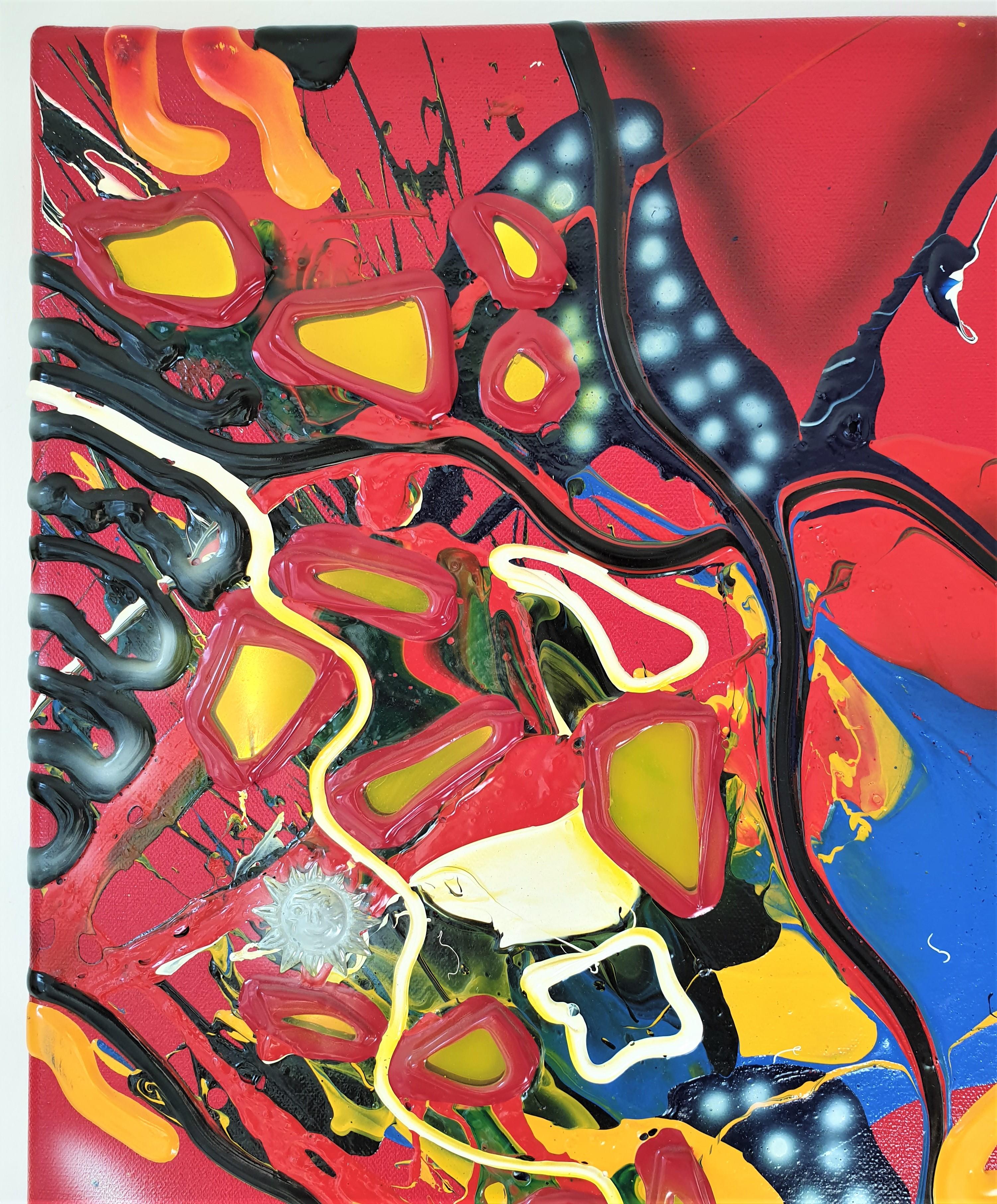 1996 Atelier Micmac von Bea Schröder, piktografische abstrakte Malerei in Rot (Deutsch) im Angebot