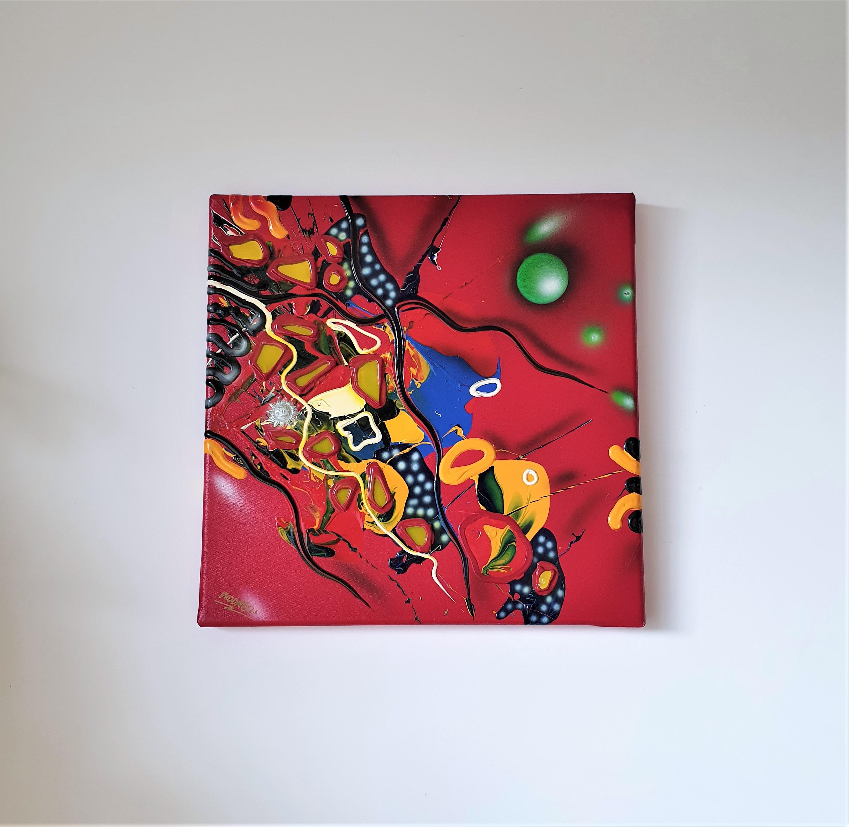 1996 Atelier Micmac de Bea Schröder, peinture abstraite pictographique en rouge en vente 2