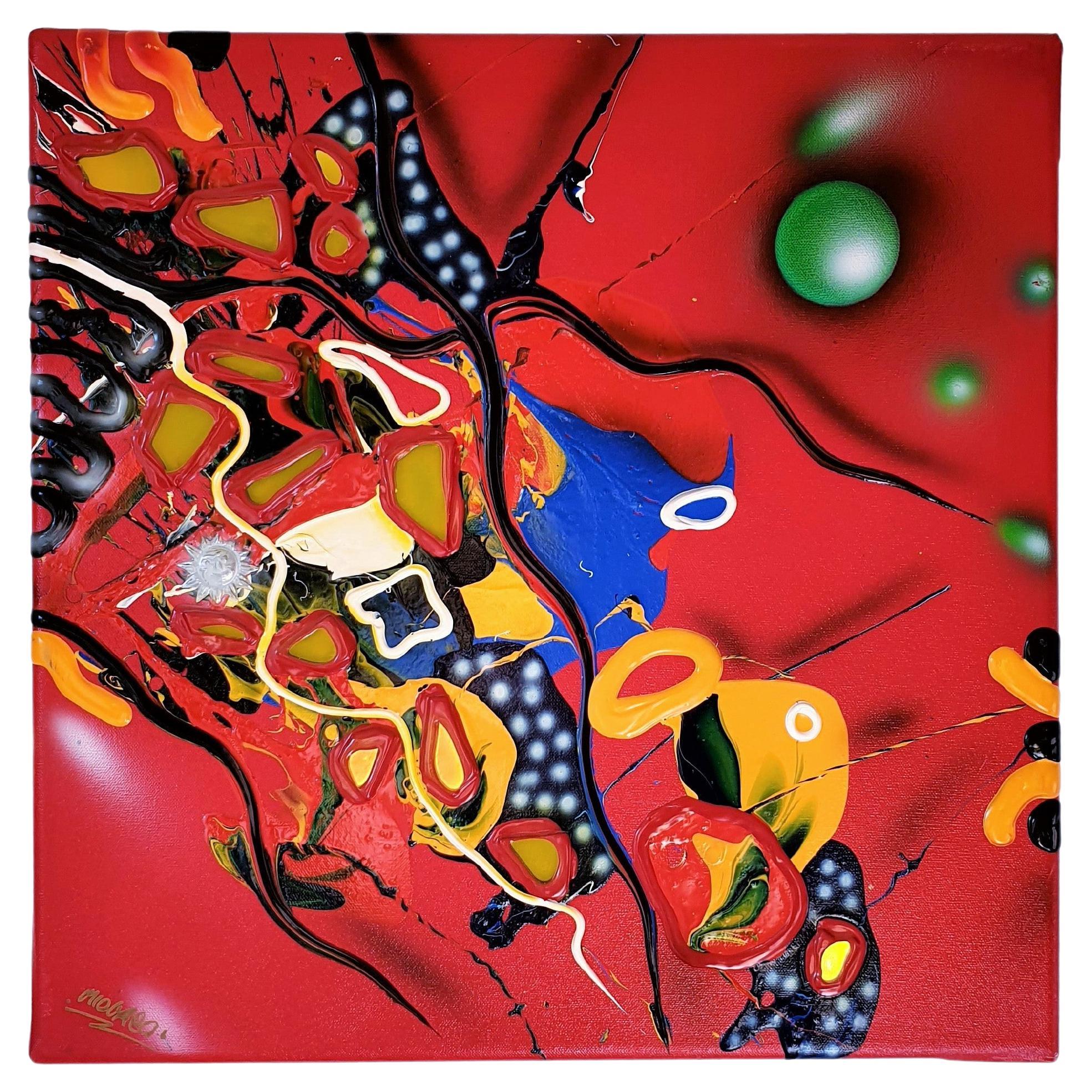 1996 Atelier Micmac de Bea Schröder, peinture abstraite pictographique en rouge en vente