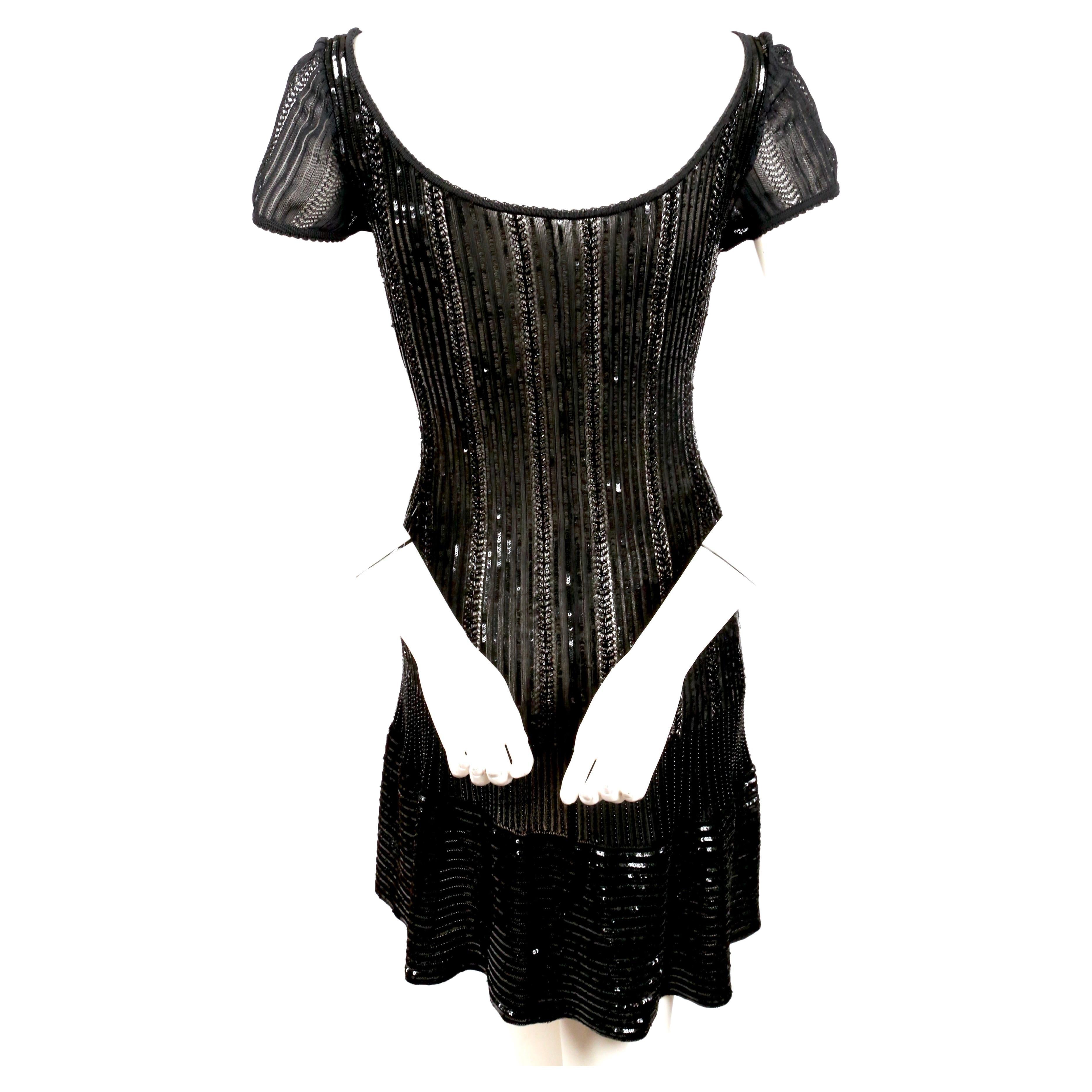 1996 AZZEDINE ALAIA black beaded and micro sequined dress For Sale 1
