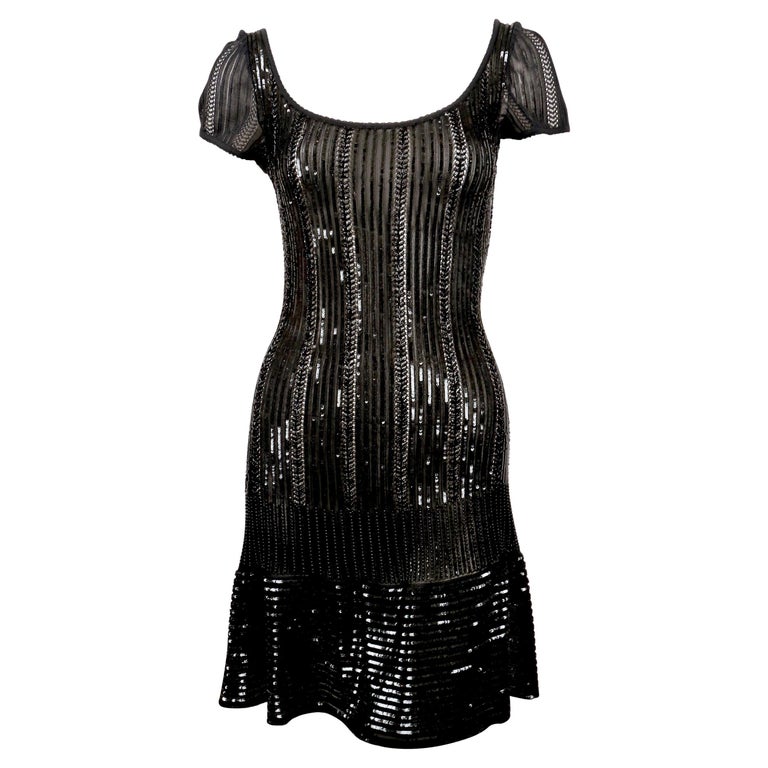 1996 AZZEDINE ALAIA black beaded and micro sequined dress For Sale at ...
