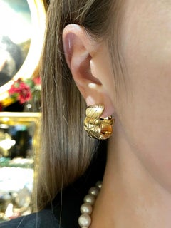 1996 Cartier 18 Karat Yellow Gold Quilted Pattern Hoop Earrings