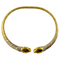 1996, Cartier 18K Tri Color Gold Diamond Panther Choker Necklace Box / Papers