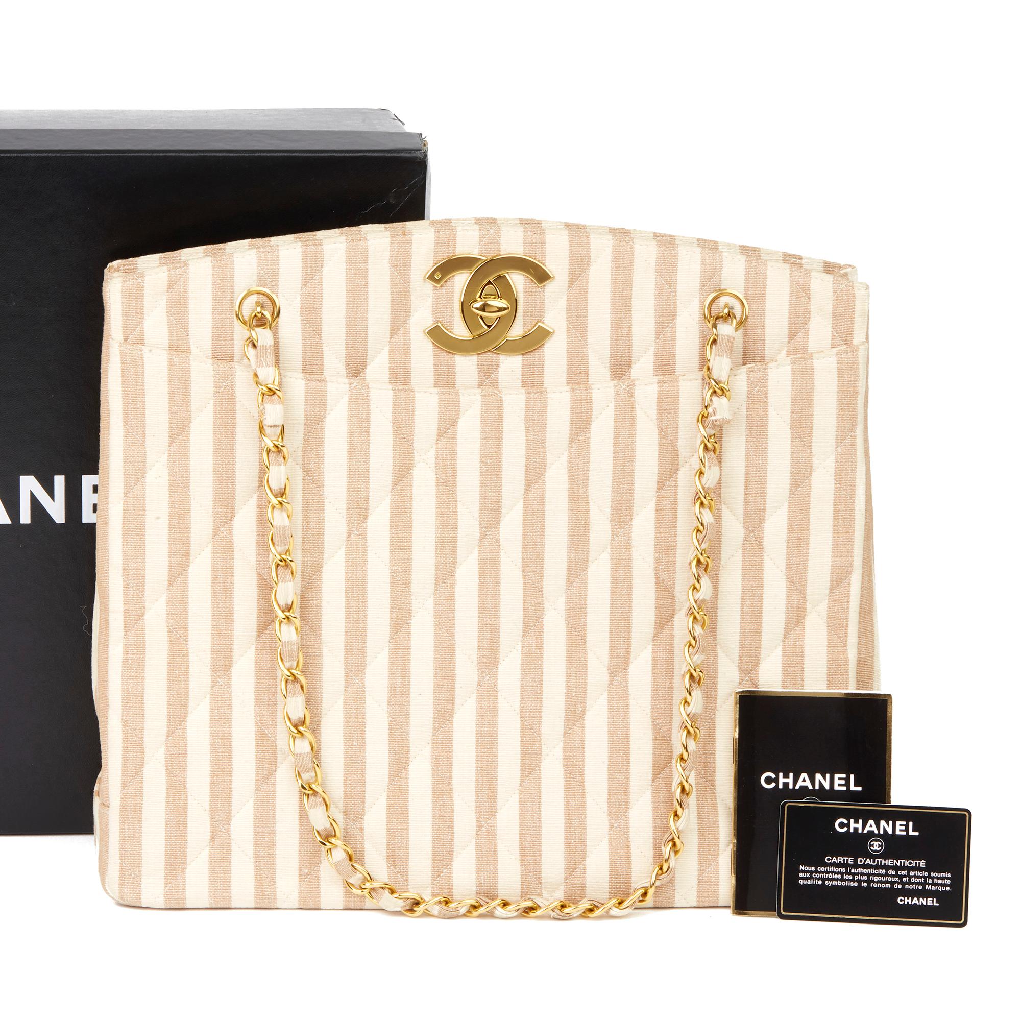 1996 Chanel Beige & Brown Quilted Linen Vintage XL Timeless Shoulder Bag 6