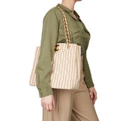 1996 Chanel Beige & Brown Quilted Linen Vintage XL Timeless Shoulder Bag