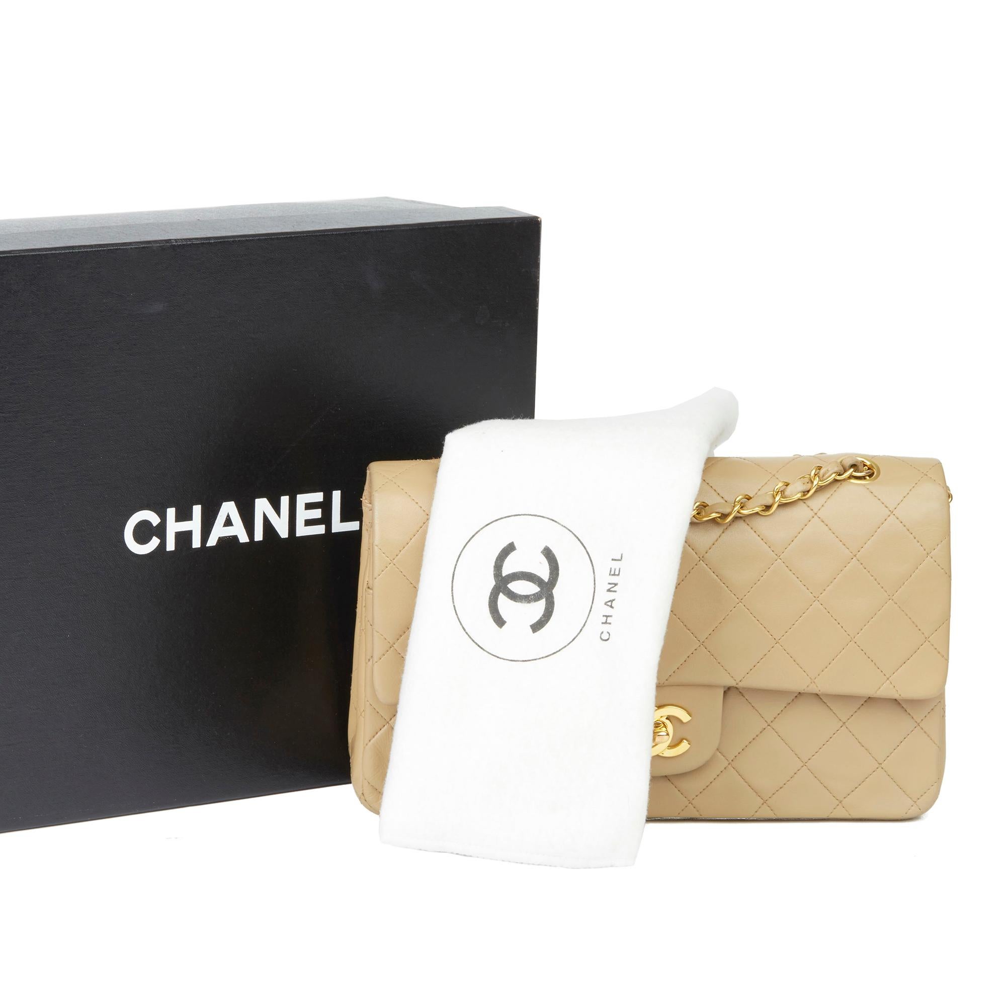 1996 Chanel Beige Quilted Lambskin Vintage Medium Classic Double Flap Bag  8