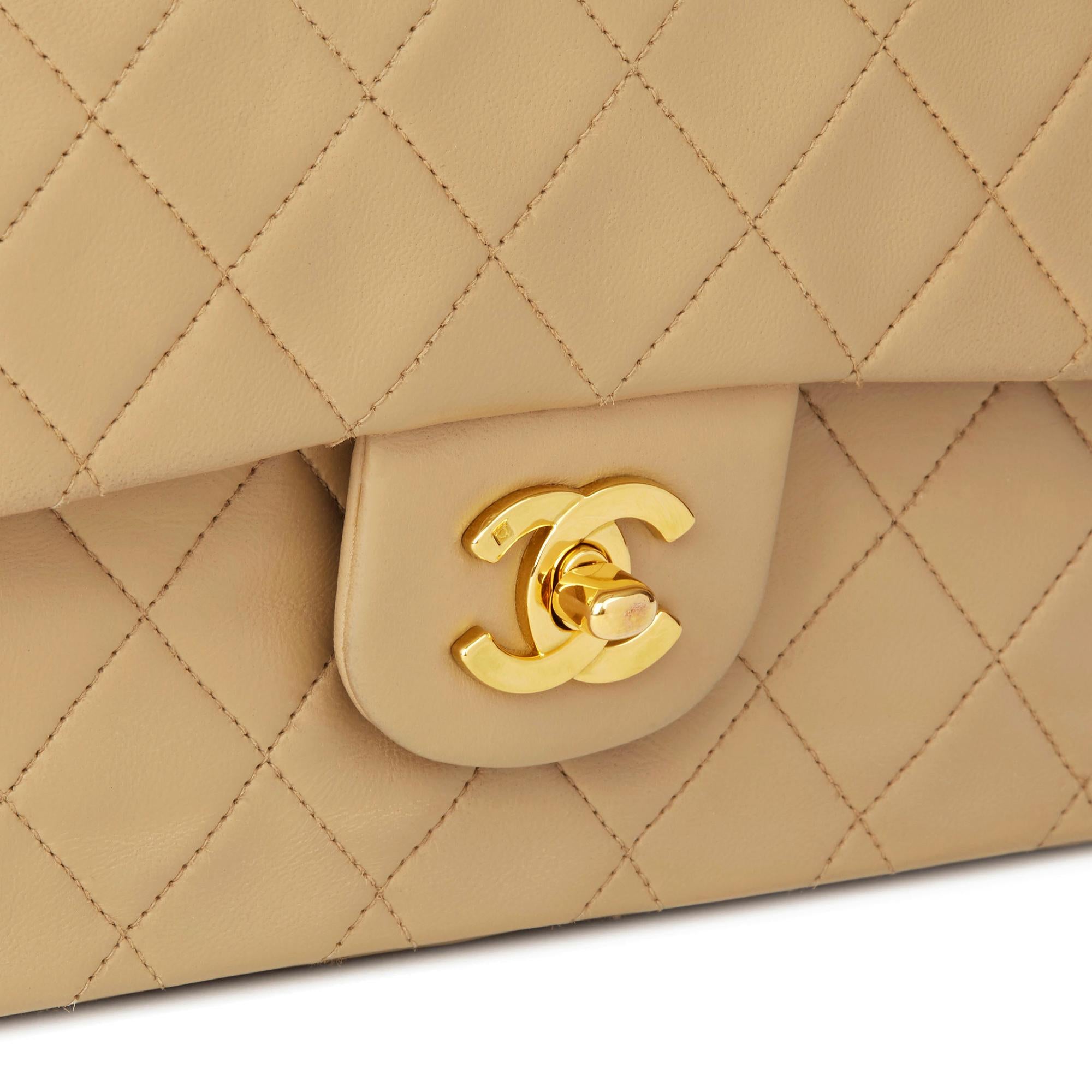 1996 Chanel Beige Quilted Lambskin Vintage Medium Classic Double Flap Bag  3