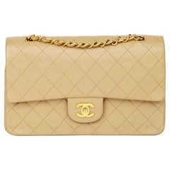 1996 Chanel Beige Quilted Lambskin Vintage Medium Classic Double Flap Bag 