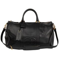 1996 Chanel Black Caviar Leather Timeless Boston 50