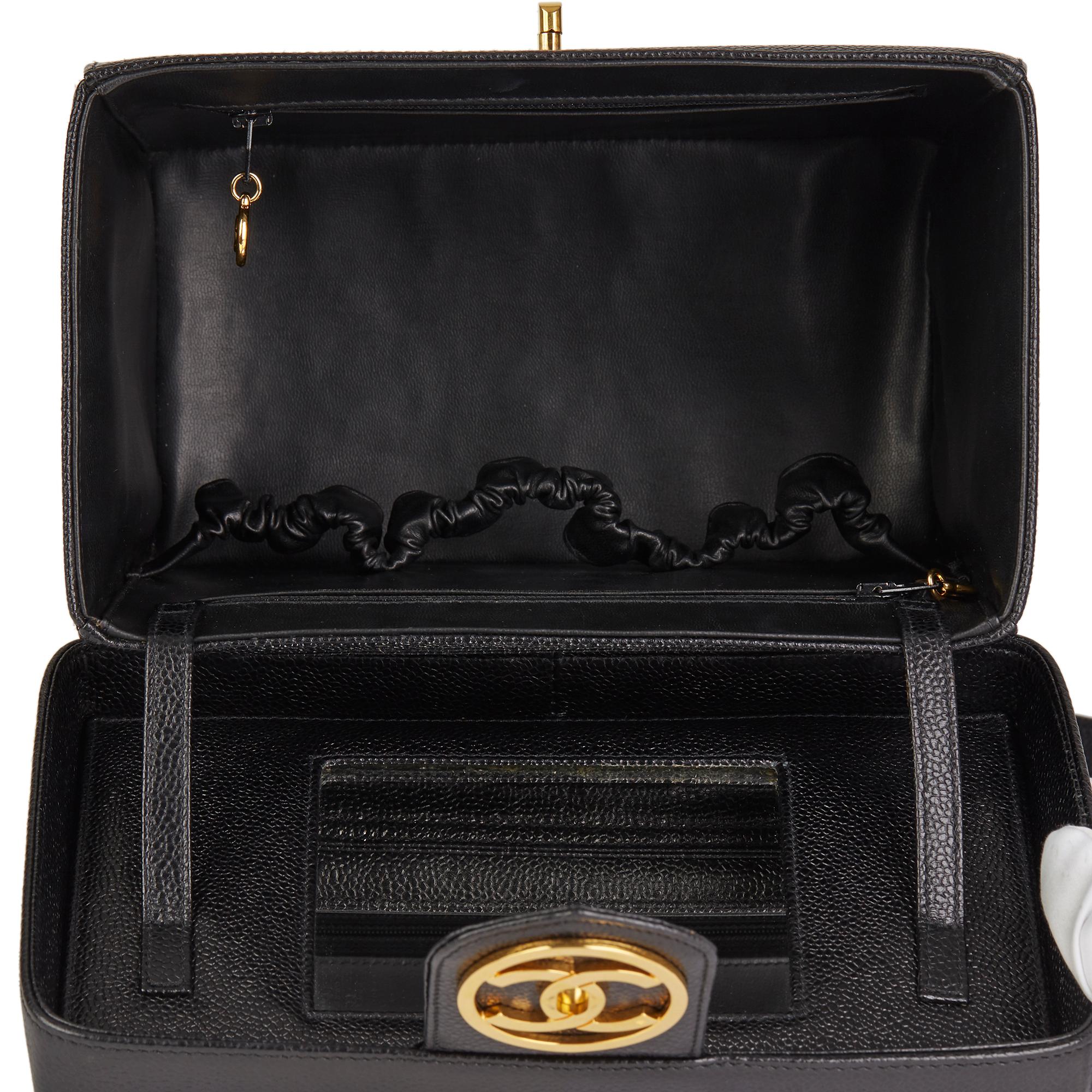 1996 Chanel Black Caviar Leather Vintage Classic Vanity Case 8