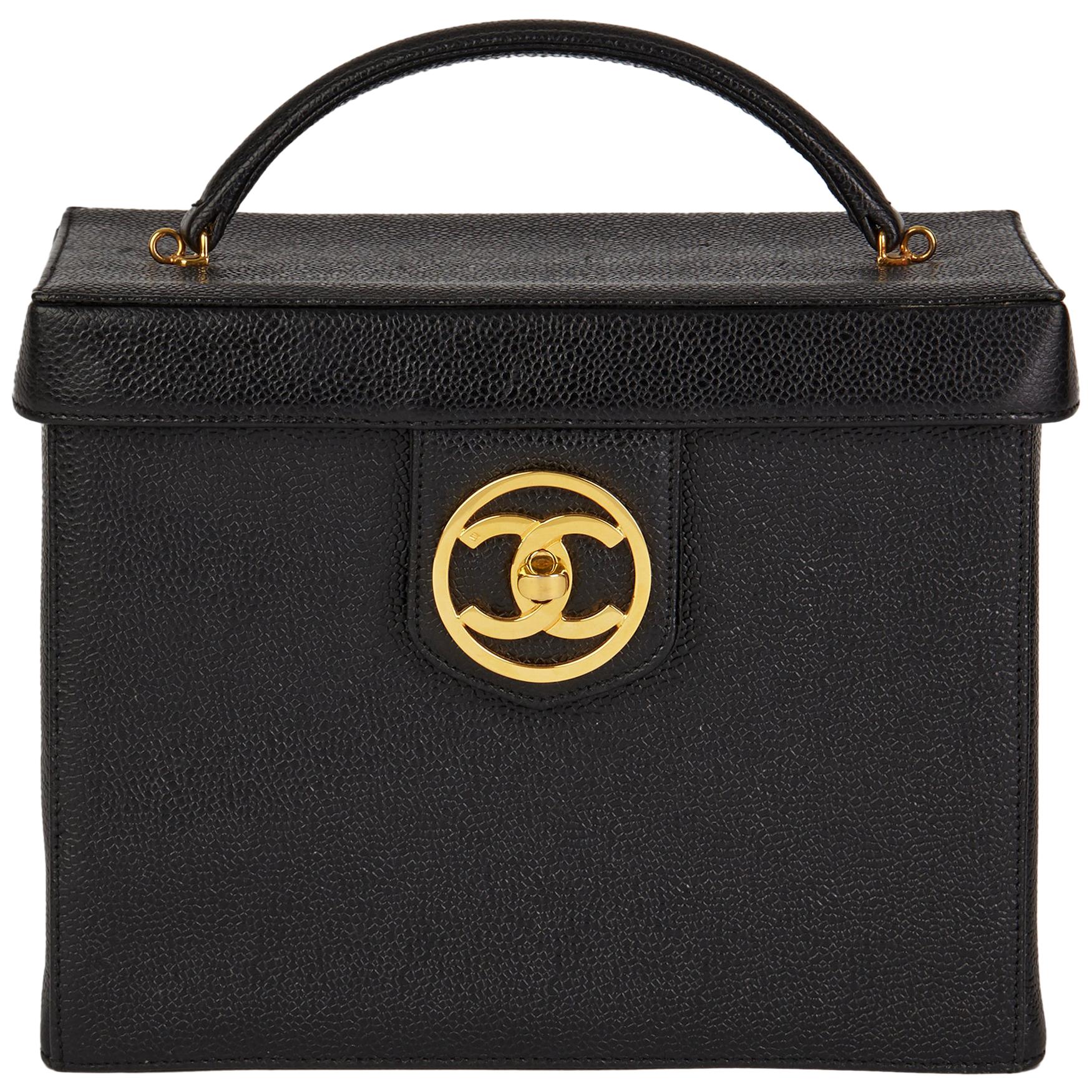 1996 Chanel Black Caviar Leather Vintage Classic Vanity Case