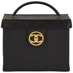 1996 Chanel Black Caviar Leather Retro Classic Vanity Case