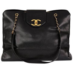 1996 Chanel Black Caviar Leather Vintage Jumbo XL Supermodel Tote