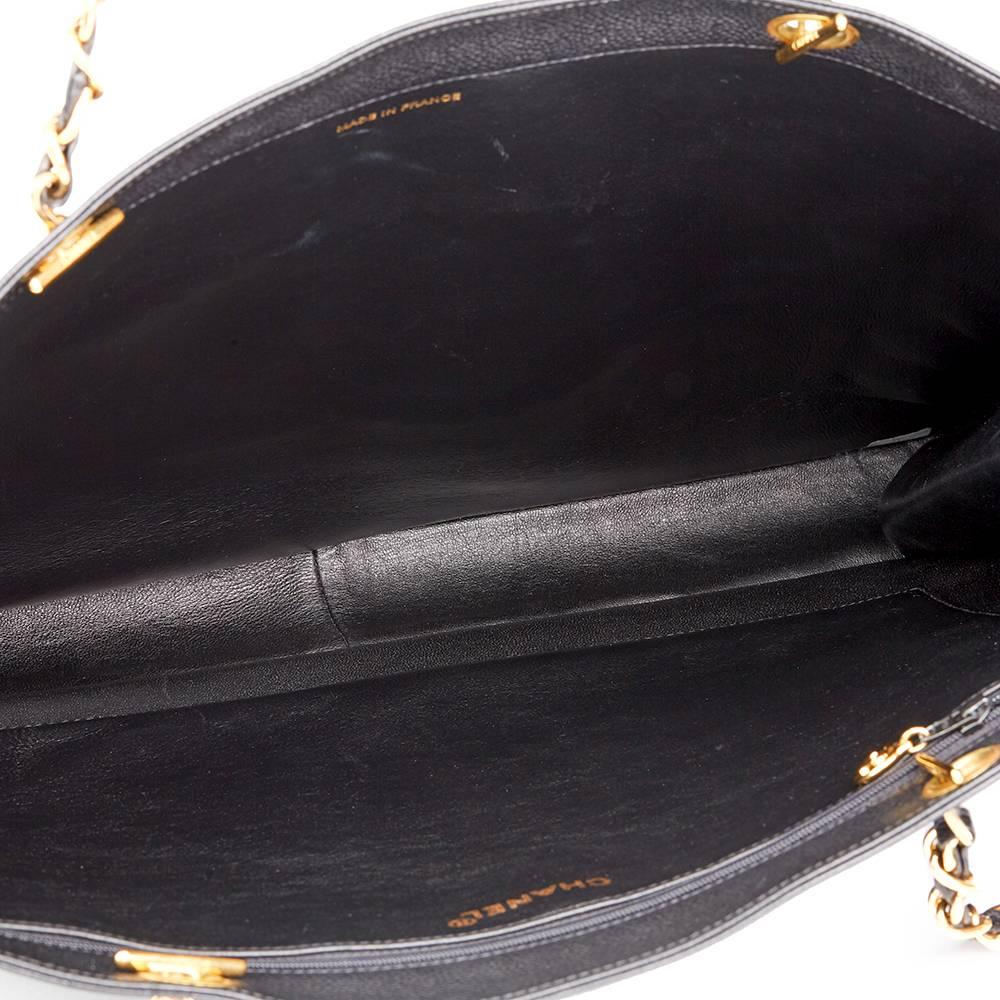 1996 Chanel Black Caviar Leather Vintage Jumbo XL Timeless Shopping Tote  5