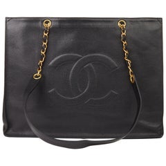 1996 Chanel Black Caviar Leather Vintage Jumbo XL Timeless Shopping Tote