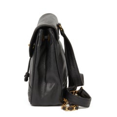1996 Chanel Black Caviar Leather Vintage Logo Trim Classic Rucksack