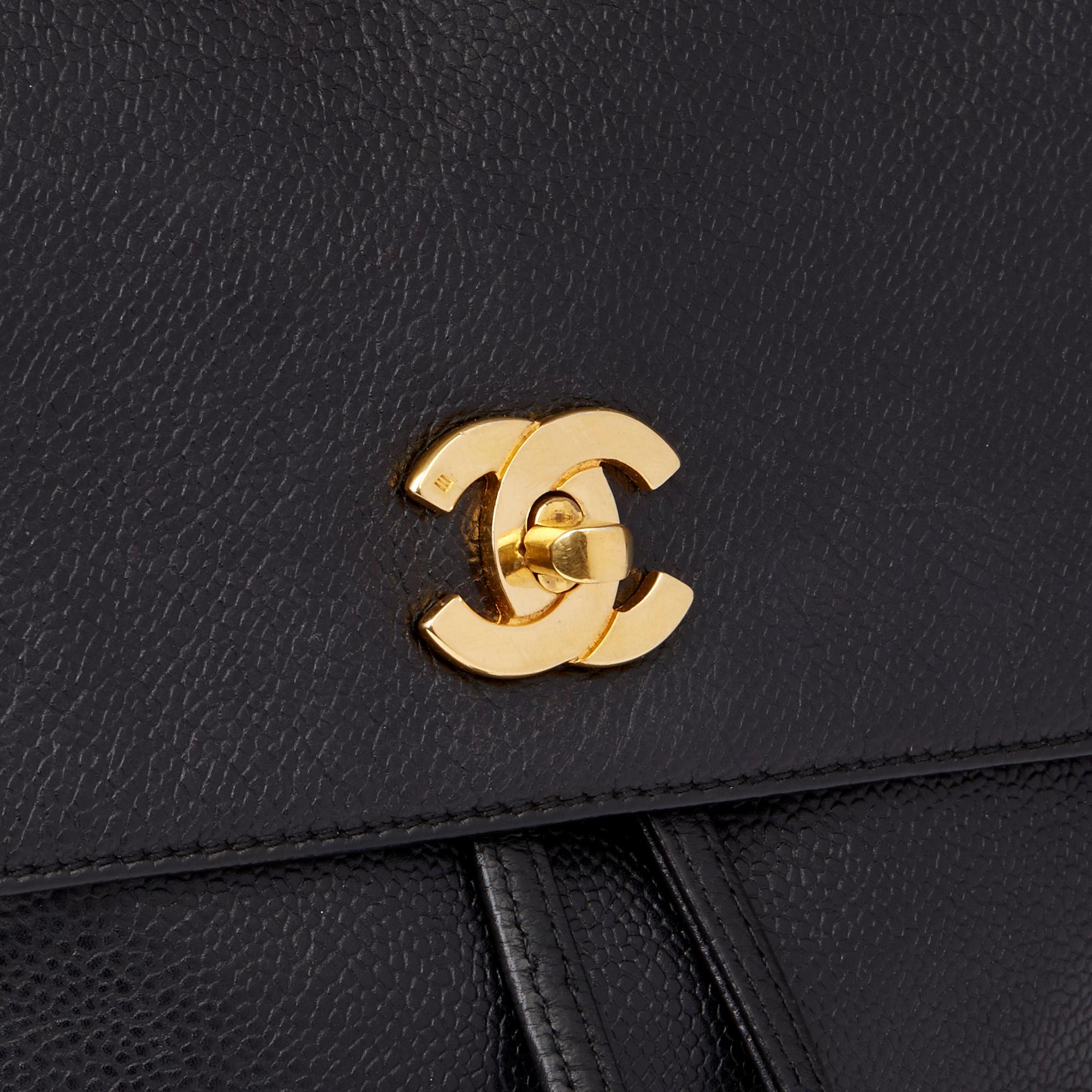 1996 Chanel Black Caviar Leather Vintage Logo Trim Classic Backpack 2