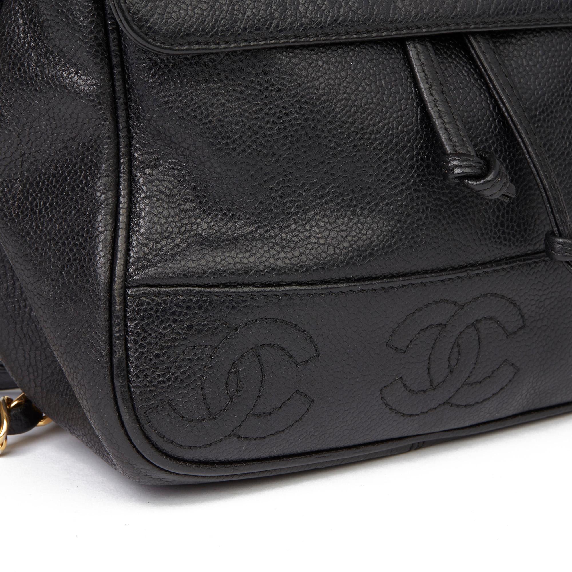 1996 Chanel Black Caviar Leather Vintage Logo Trim Classic Backpack 3