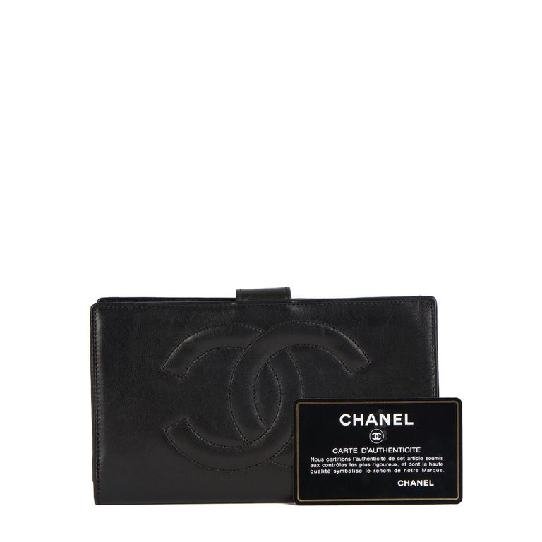 1996 Chanel Black Lambskin Vintage Timeless Long Wallet  For Sale 7