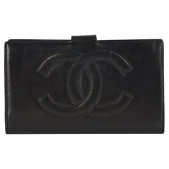 1996 Chanel Black Lambskin Vintage Timeless Long Wallet 