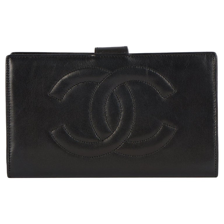 1996 Chanel Black Lambskin Vintage Timeless Long Wallet  For Sale