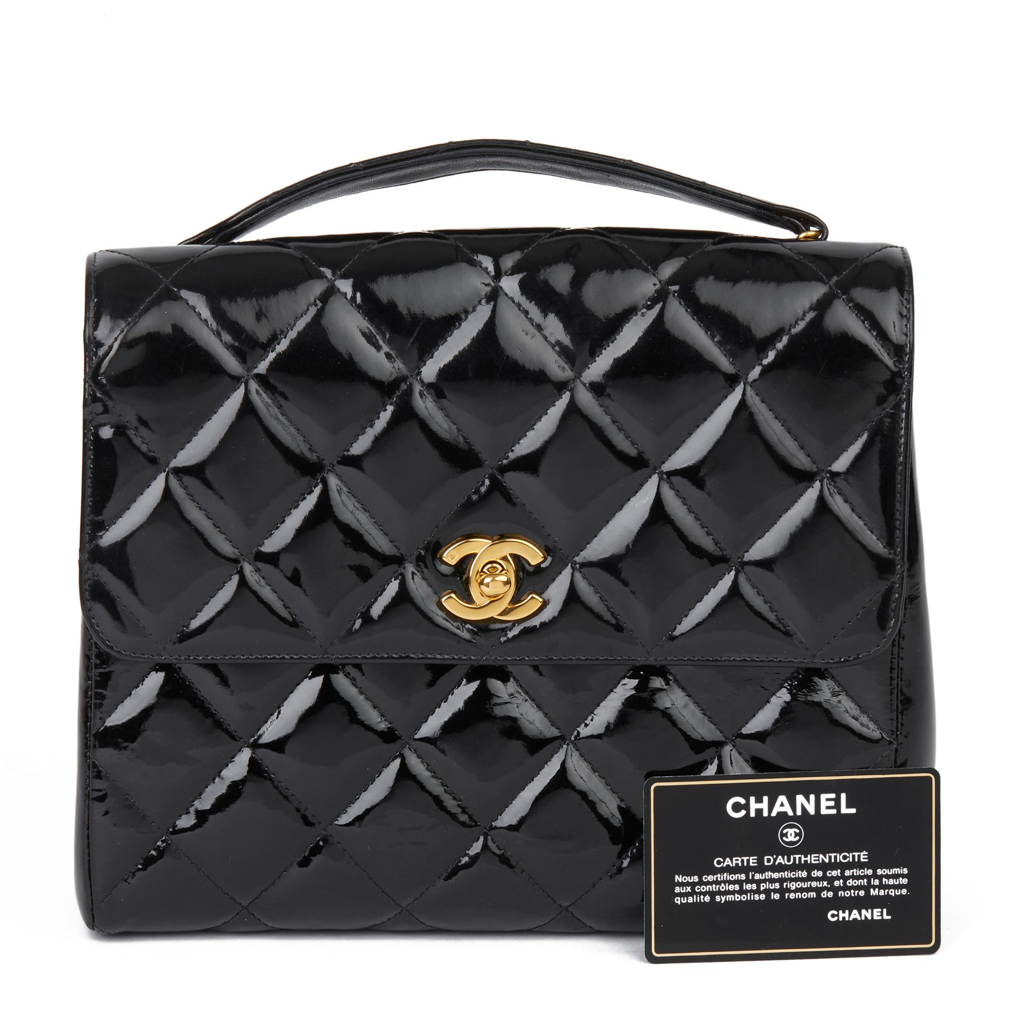 1996 Chanel Black Patent Leather Vintage Classic Single Flap Bag 5