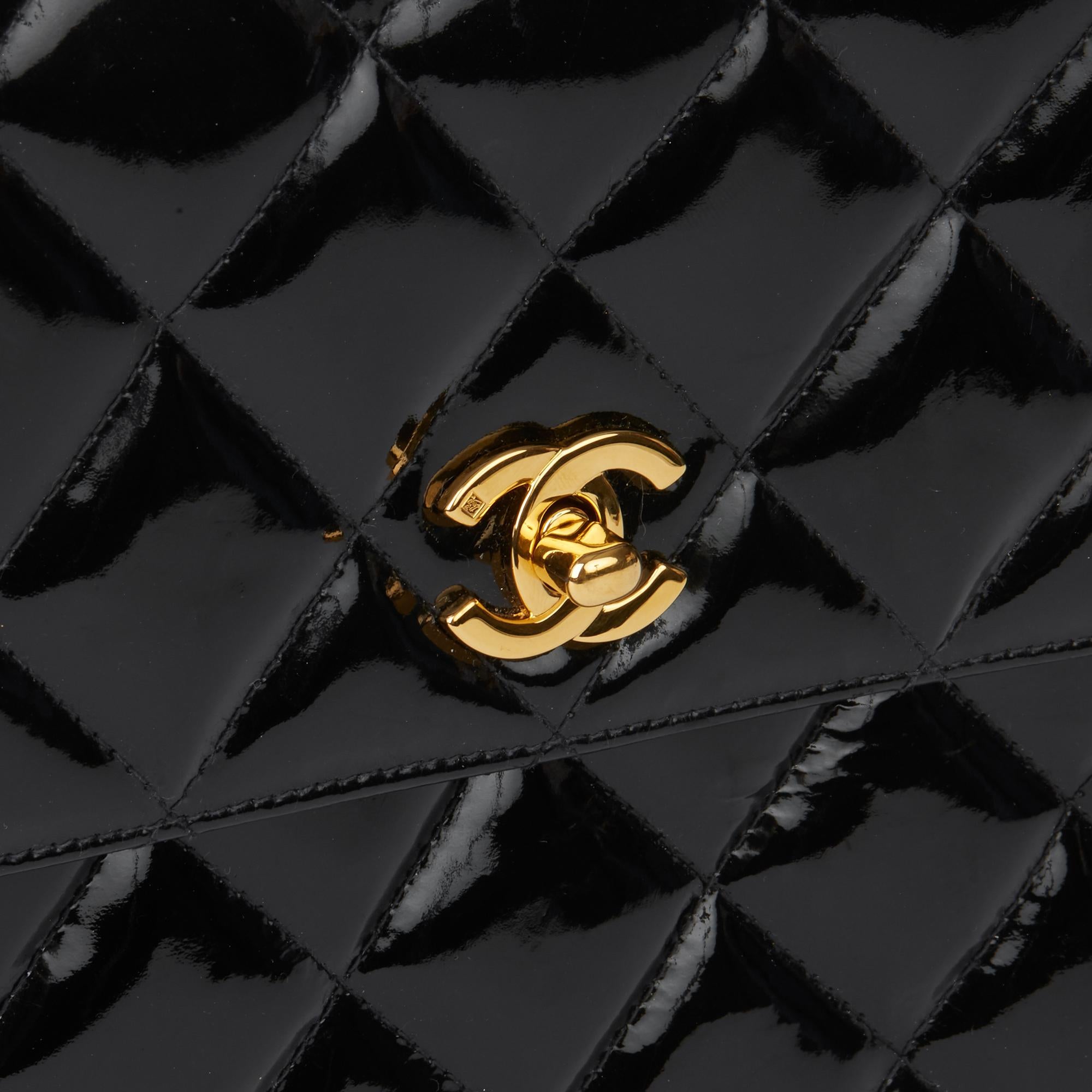 Women's or Men's 1996 Chanel Black Patent Leather Vintage Classic Single Flap Bag