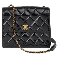 1996 Chanel Black Patent Leather Vintage Classic Single Flap Bag