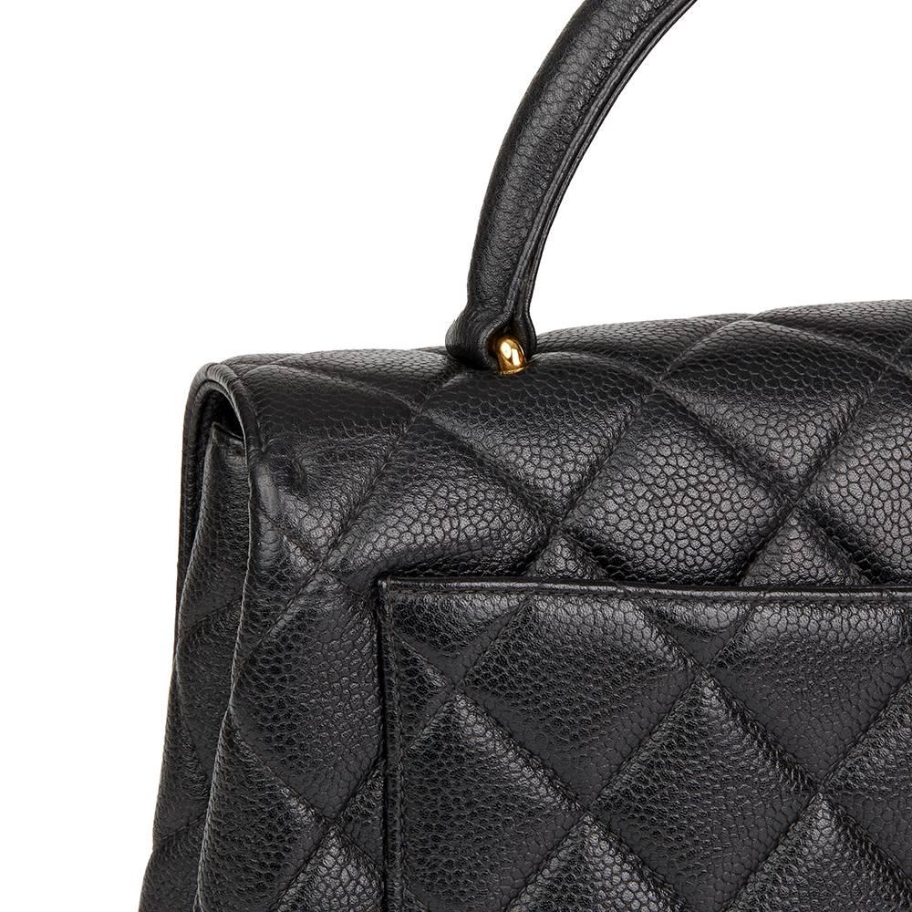1996 Chanel Black Quilted Caviar Leather Vintage Classic Kelly Flap Bag In Excellent Condition In Bishop's Stortford, Hertfordshire