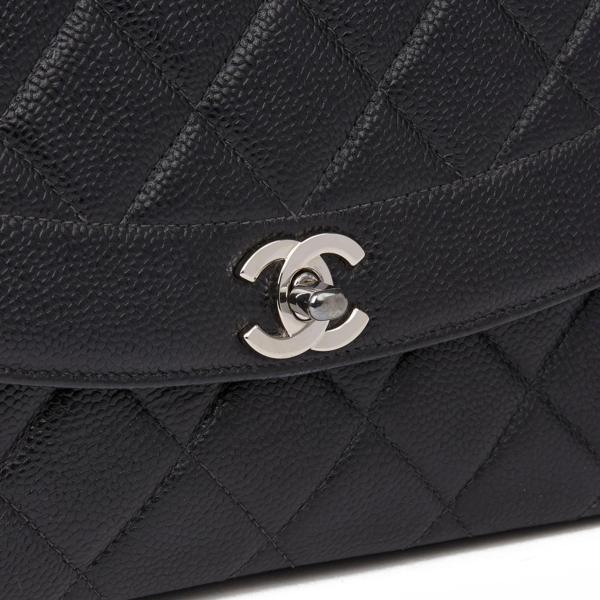 Women's 1996 Chanel Black Quilted Caviar Leather Vintage Large Diana Classic Single Flap