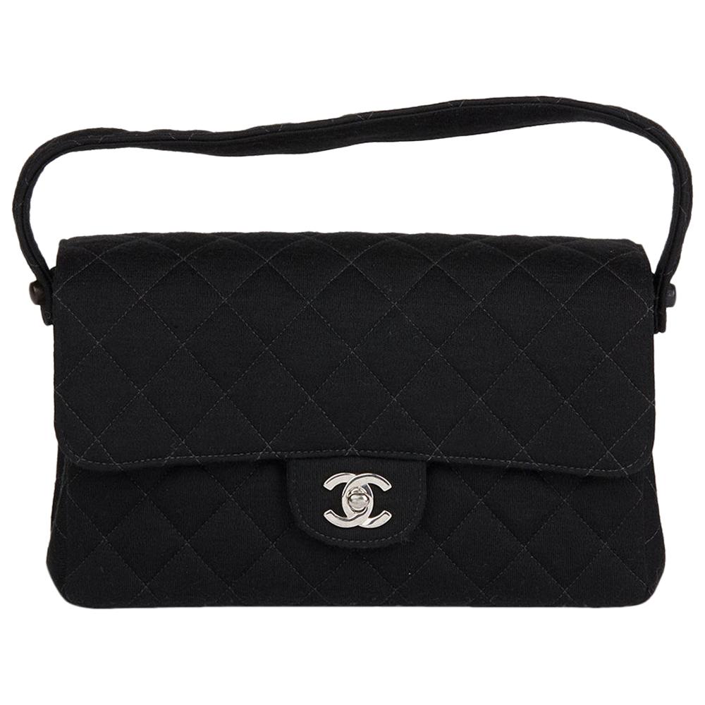 1996 Chanel Black Quilted Jersey Vintage Medium Double Sided Classic Flap Bag