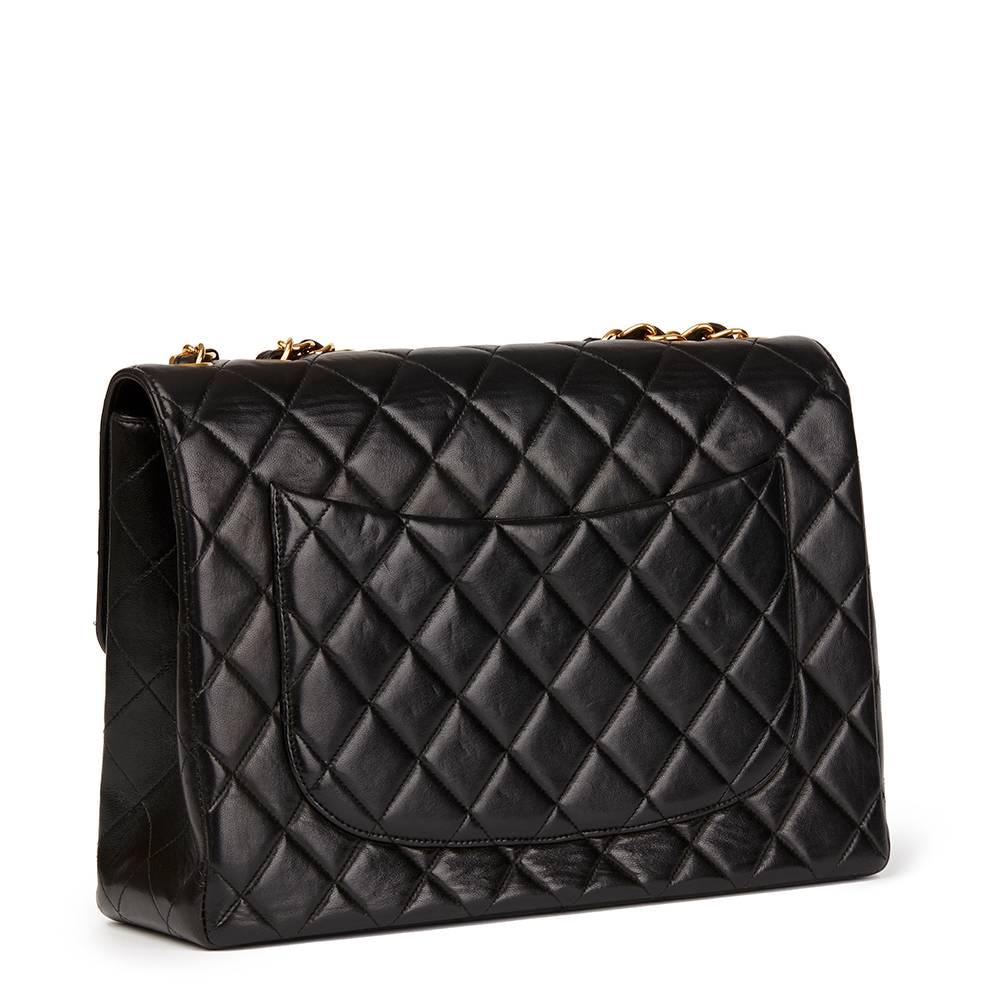 1996 Chanel Black Quilted Lambskin Vintage Jumbo Classic Single Flap Bag  In Excellent Condition In Bishop's Stortford, Hertfordshire