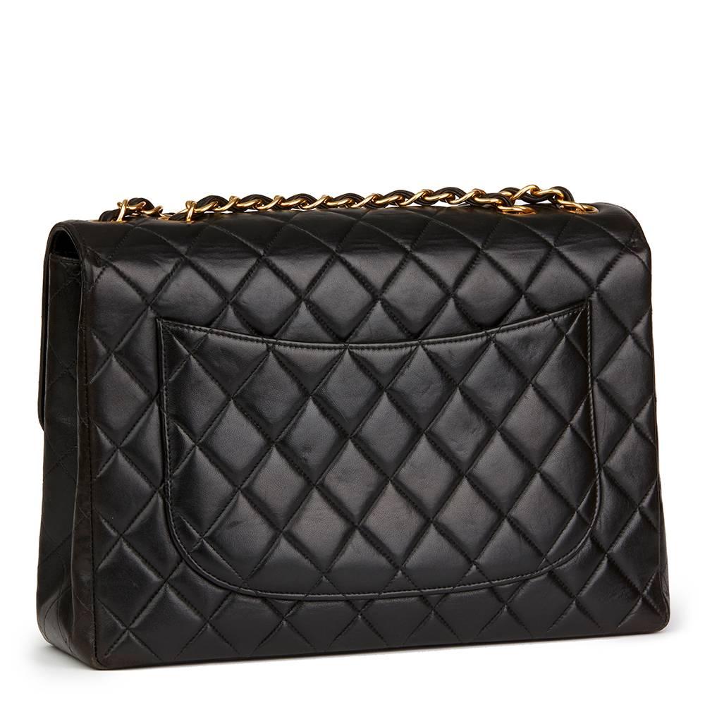 1996 Chanel Black Quilted Lambskin Vintage Jumbo Classic Single Flap Bag In Good Condition In Bishop's Stortford, Hertfordshire