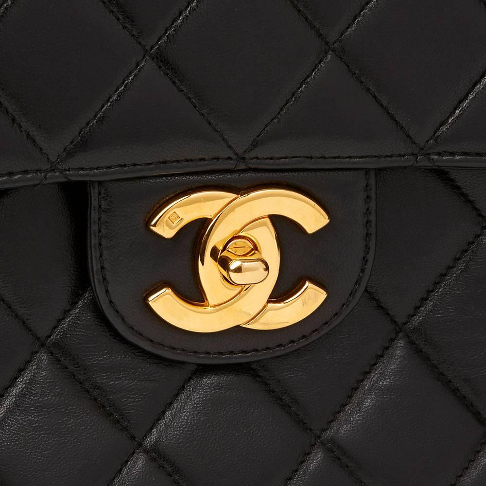 1996 Chanel Black Quilted Lambskin Vintage Jumbo Classic Single Flap Bag  1