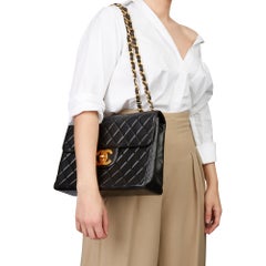 1996 Chanel Black Quilted Lambskin Vintage Jumbo XL Flap Bag