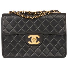 1996 Chanel Black Quilted Lambskin Vintage Jumbo XL Flap Bag 