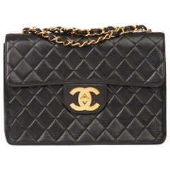 1996 Chanel Black Quilted Lambskin Retro Jumbo XL Flap Bag 