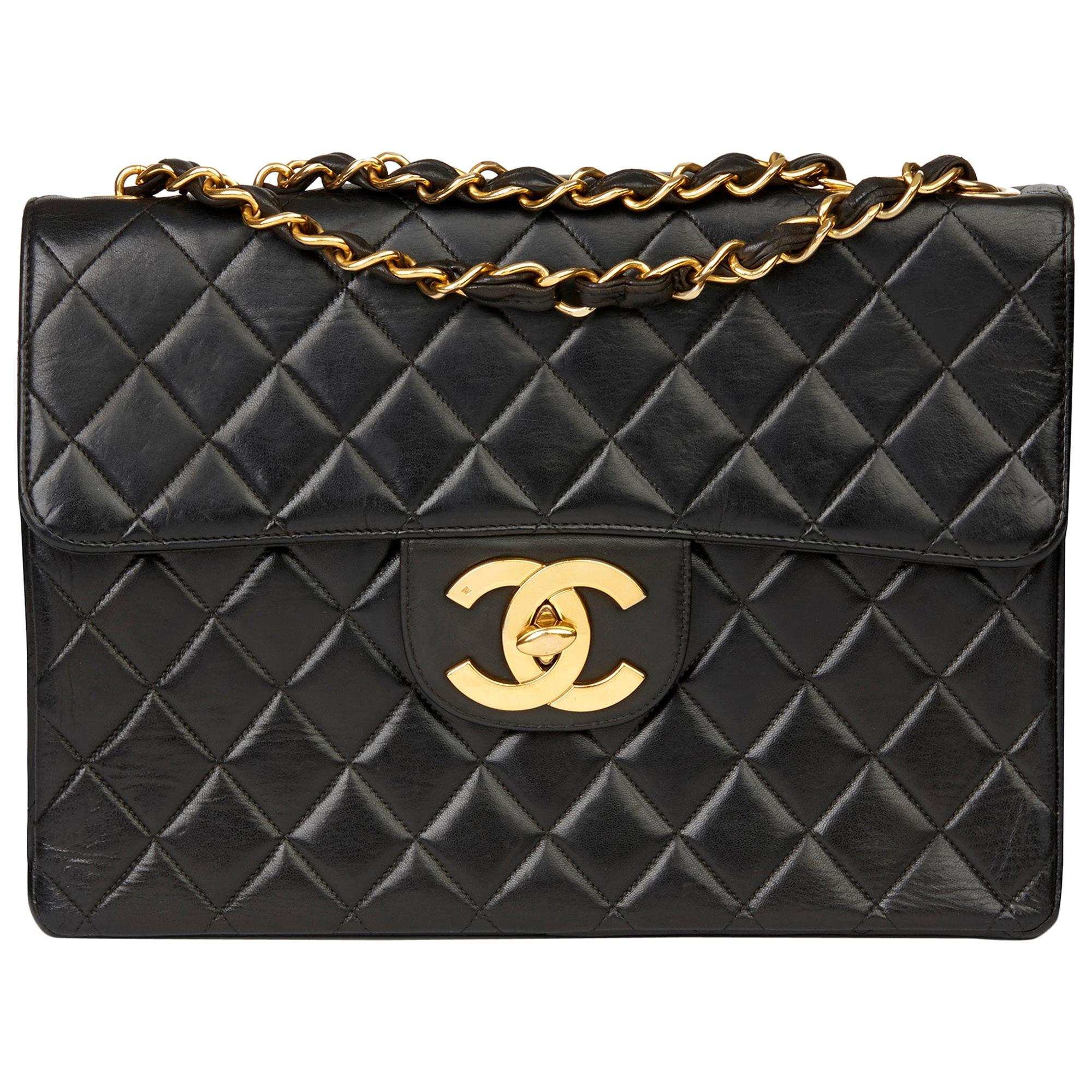 1996 Chanel Black Quilted Lambskin Vintage Jumbo XL Flap Bag