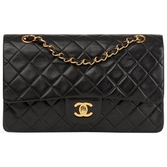 1996 Chanel Black Quilted Lambskin Vintage Medium Classic Double Flap Bag
