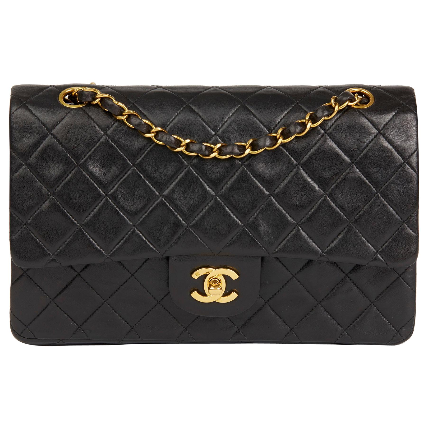 1996 Chanel Black Quilted Lambskin Vintage Medium Classic Double Flap Bag