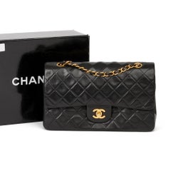 1996 Chanel Black Quilted Lambskin Vintage Medium Classic Double Flap