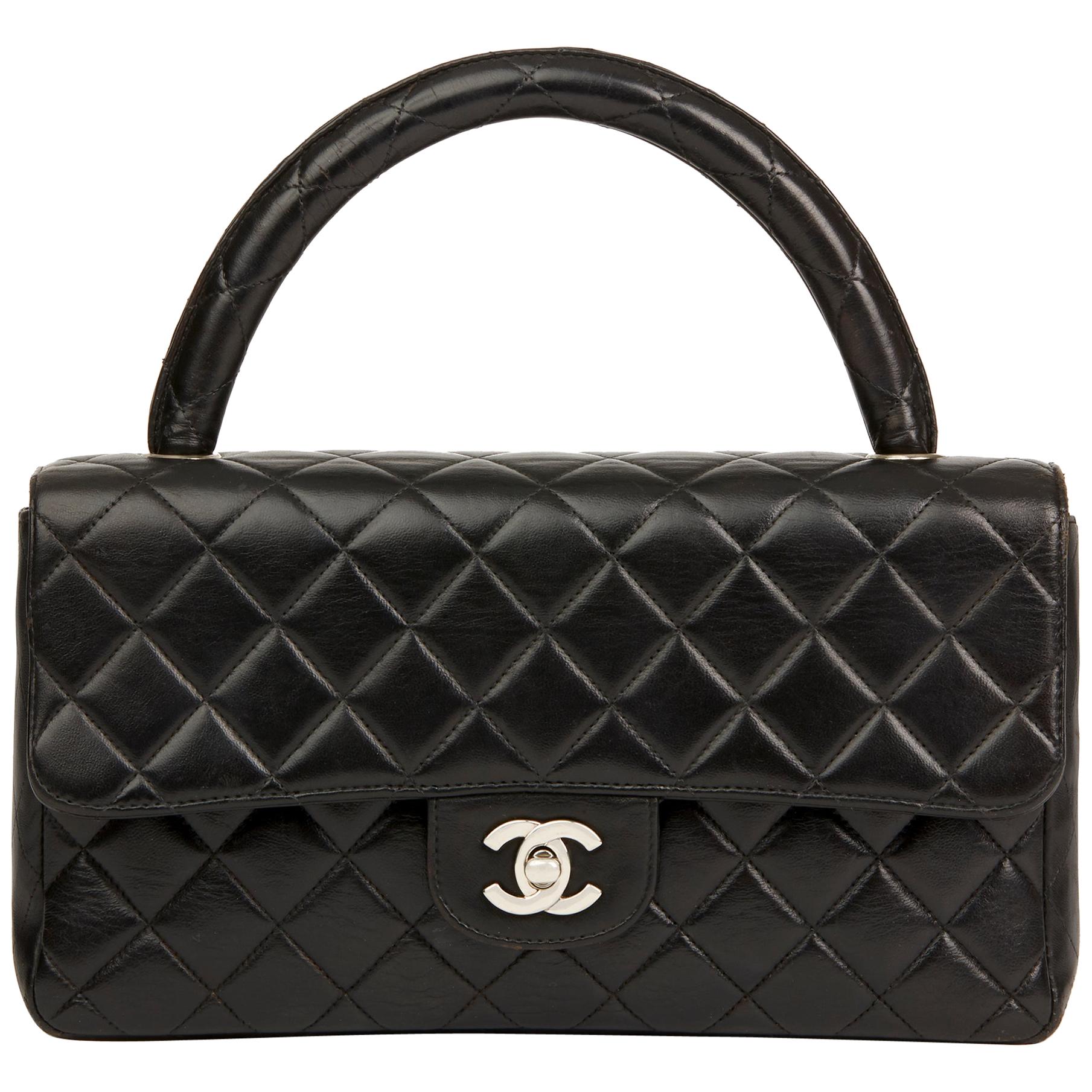 1996 Chanel Black Quilted Lambskin Vintage Medium Classic Kelly Flap Bag